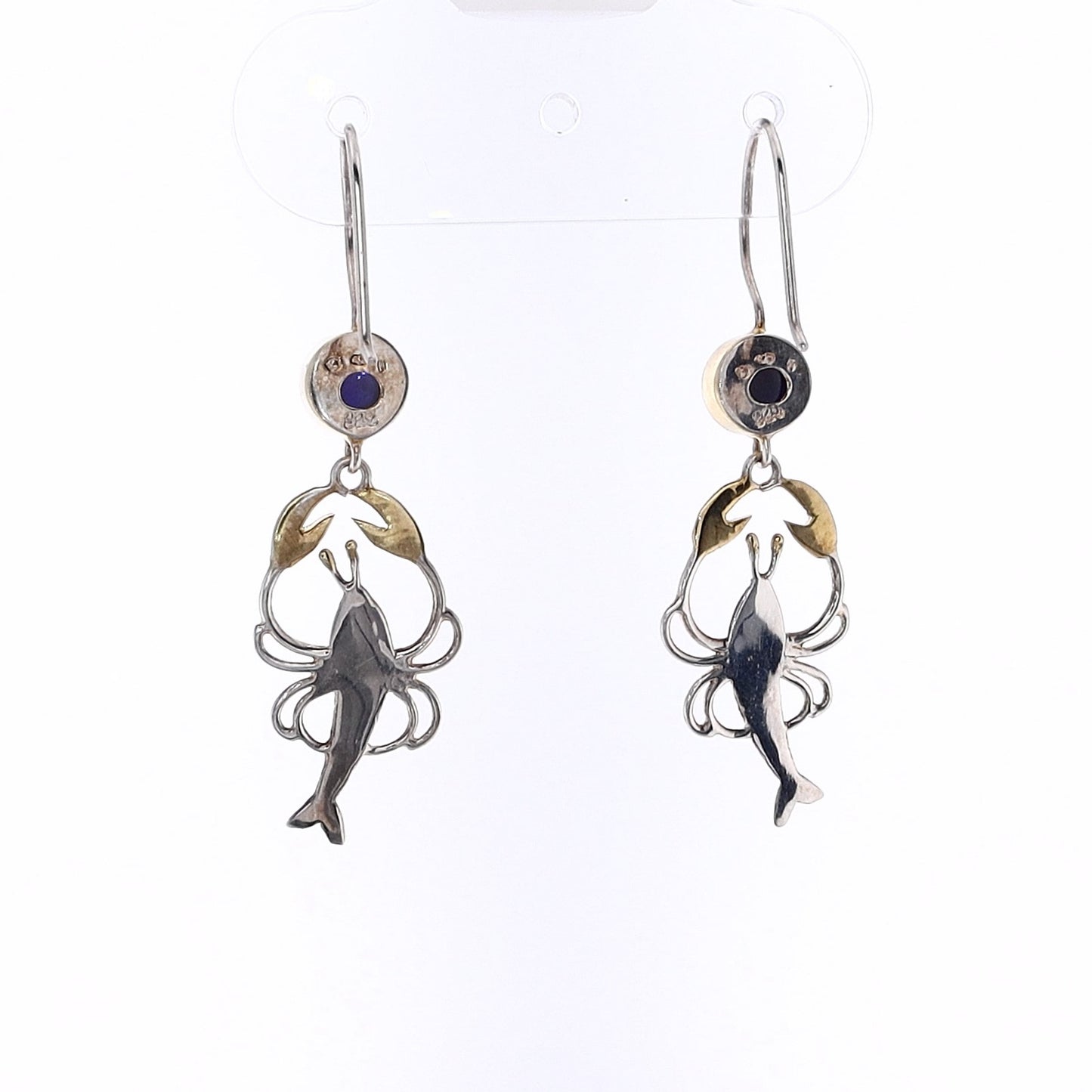 Michou Sterlimg Silver and 22 Karat Yellow Gold Purple Fire Quartz Vermeil Lobster Earrings