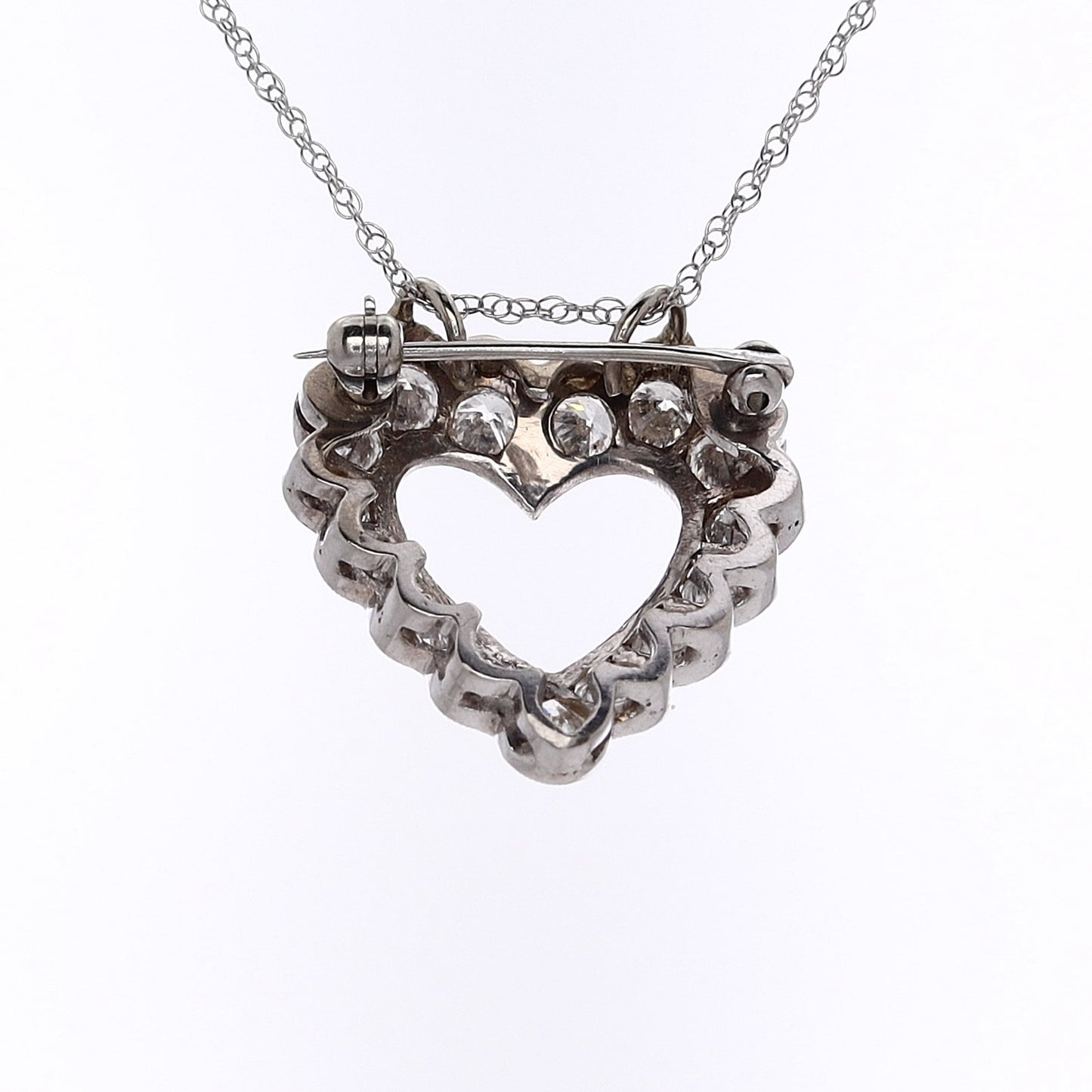 Estate 14 Karat White Gold Diamond Heart Shaped Pendant Necklace
