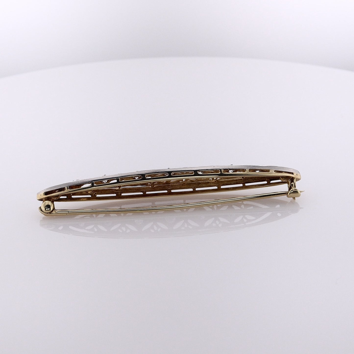 Estate 14 Karat White Gold Oblong Design Filigree Diamond Pin