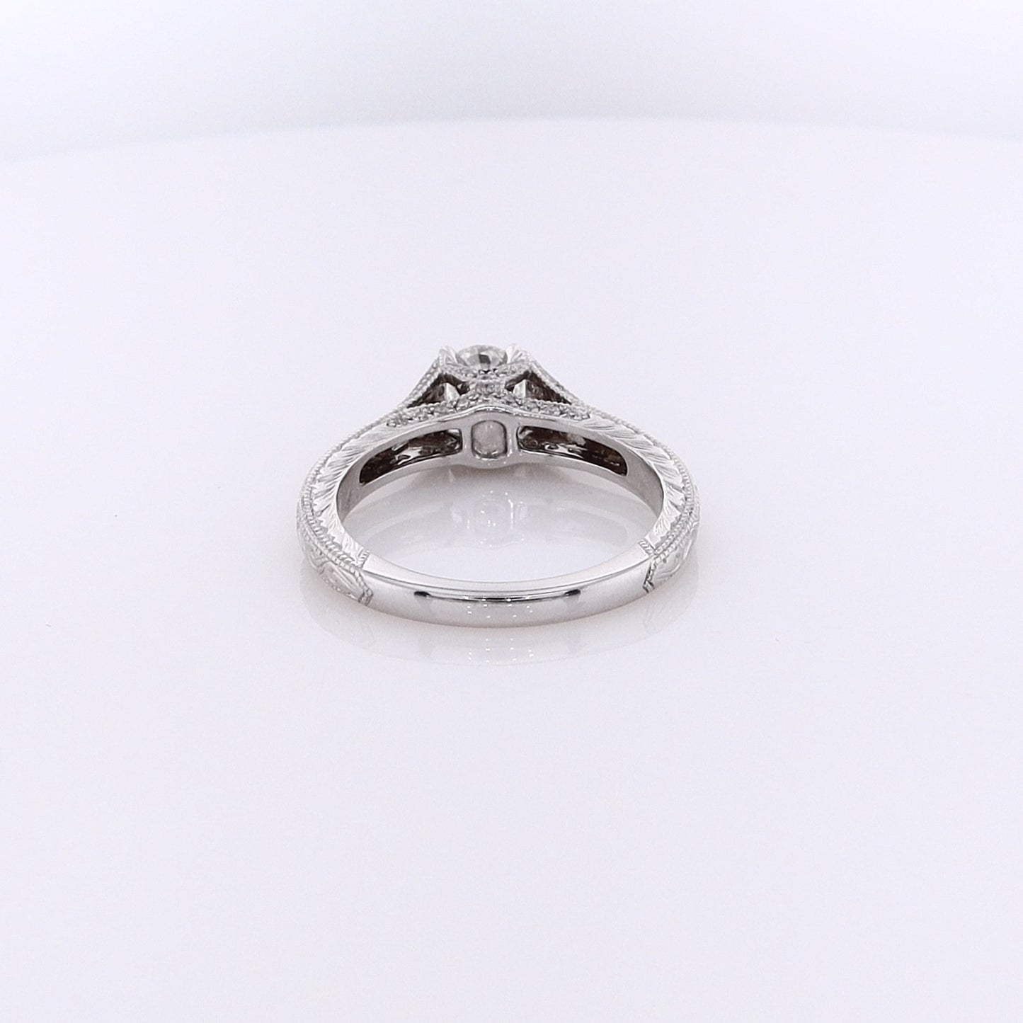 Estate 14 Karat White Gold Engraved Shank Diamond Engagement Ring