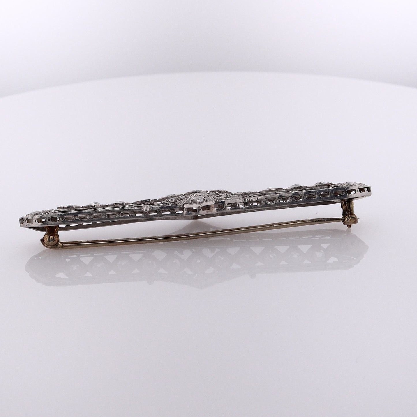 Estate Platinum and 14 Karat White Gold Milgrain Diamond Pin