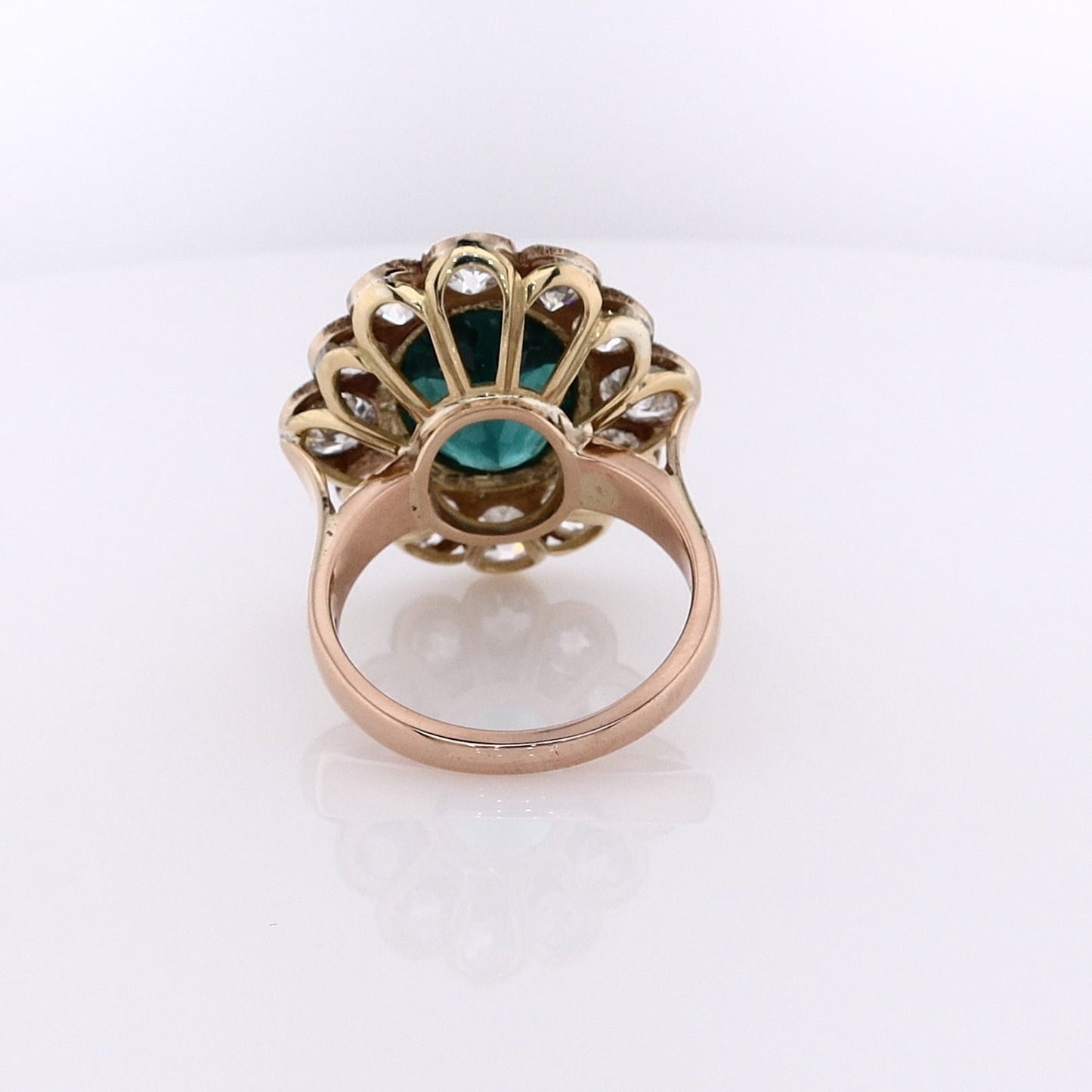 Estate 18 Karat Yellow Gold Oval Tourmaline and Diamond Halo Ring