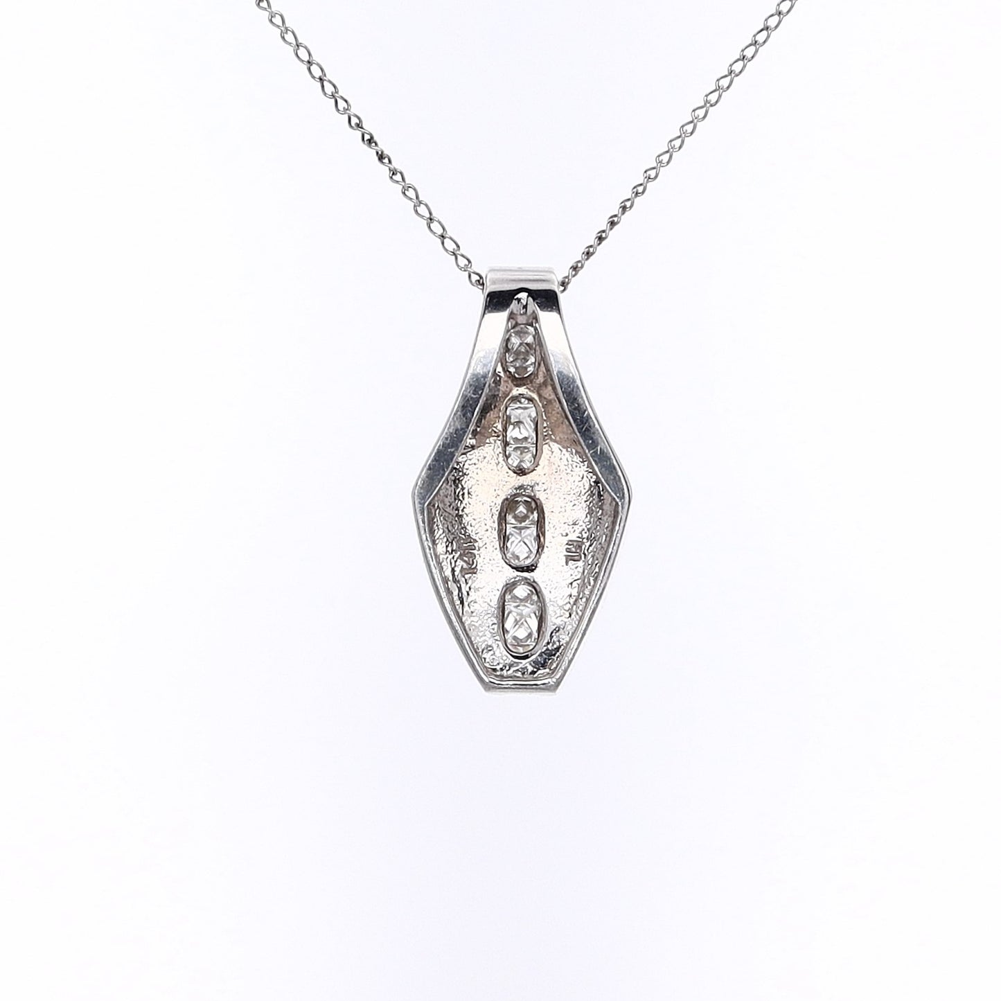 Estate 14 Karat White Gold Fan Sided Diamond Slide Pendant