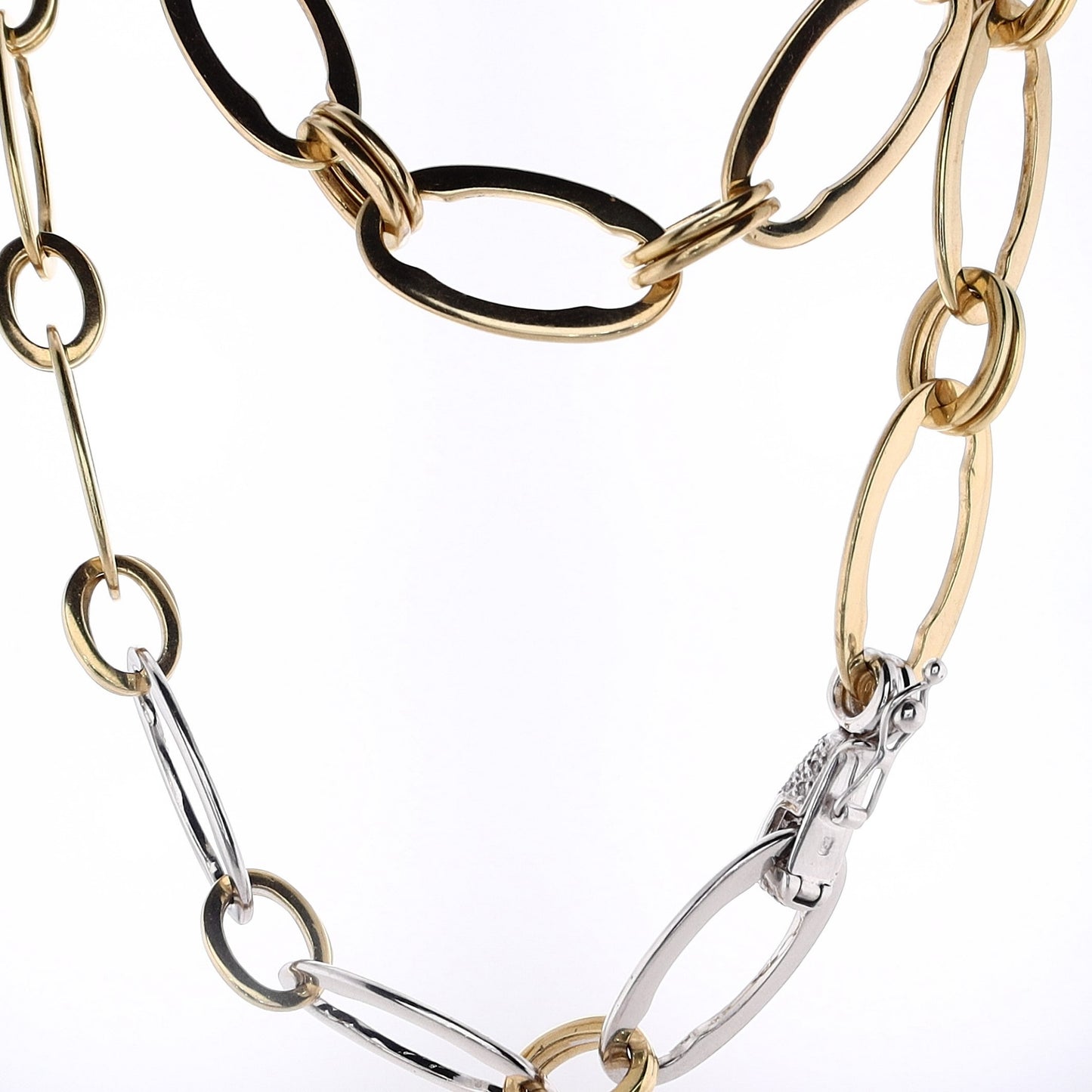 Estate 18 Karat two-Tone Large Oval Link Diamond Necklace