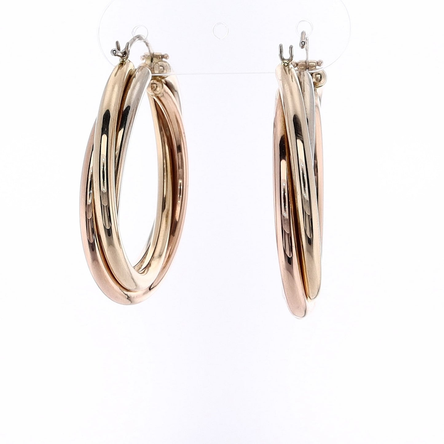Estate 14 Karat Tri-Tone Gold Large Polished Twisted Hoop Earrings