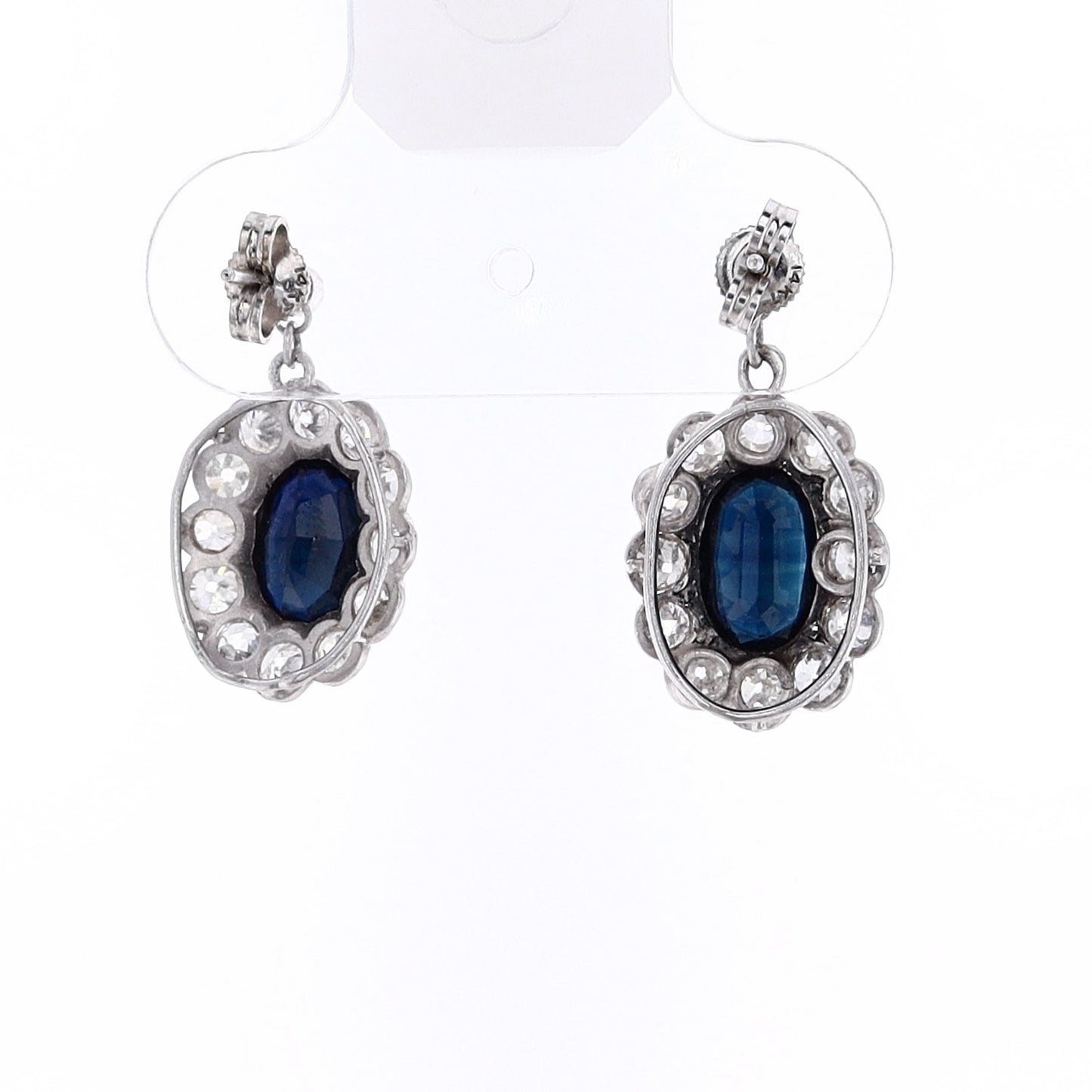 Estate Platinum Sapphire and Diamond Dangle Earrings