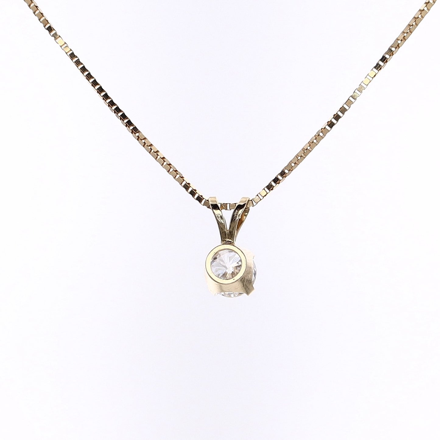 Estate 14 Karat Yellow Gold Pendant Solitaire D1.08ct EI1 4 Prong 17" Box Link Chain