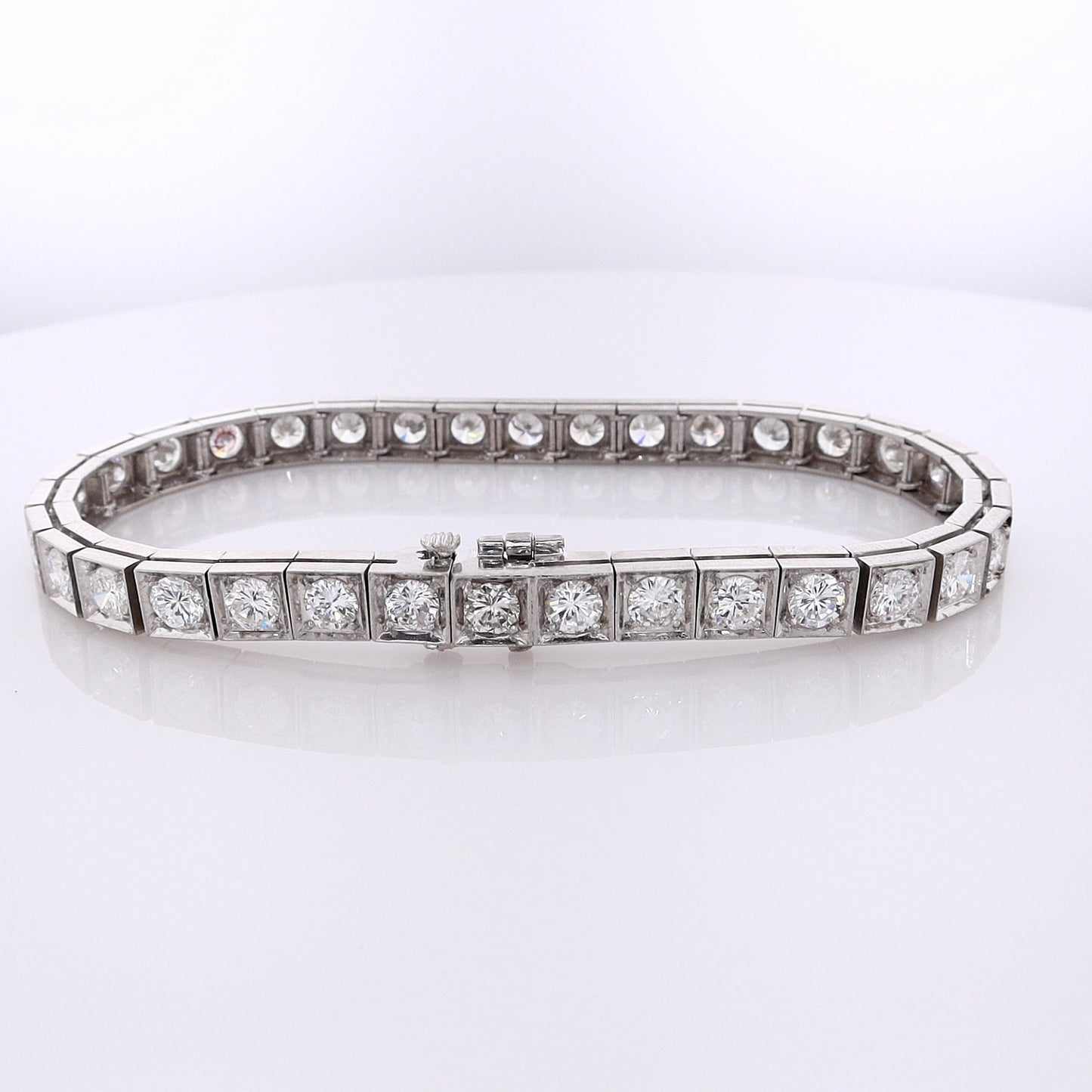 Estate Platinum Diamond Block Tennis Style Bracelet