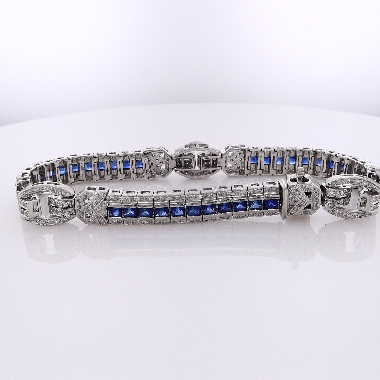Estate 18 Karat White Gold Sapphire and Diamond Bracelet
