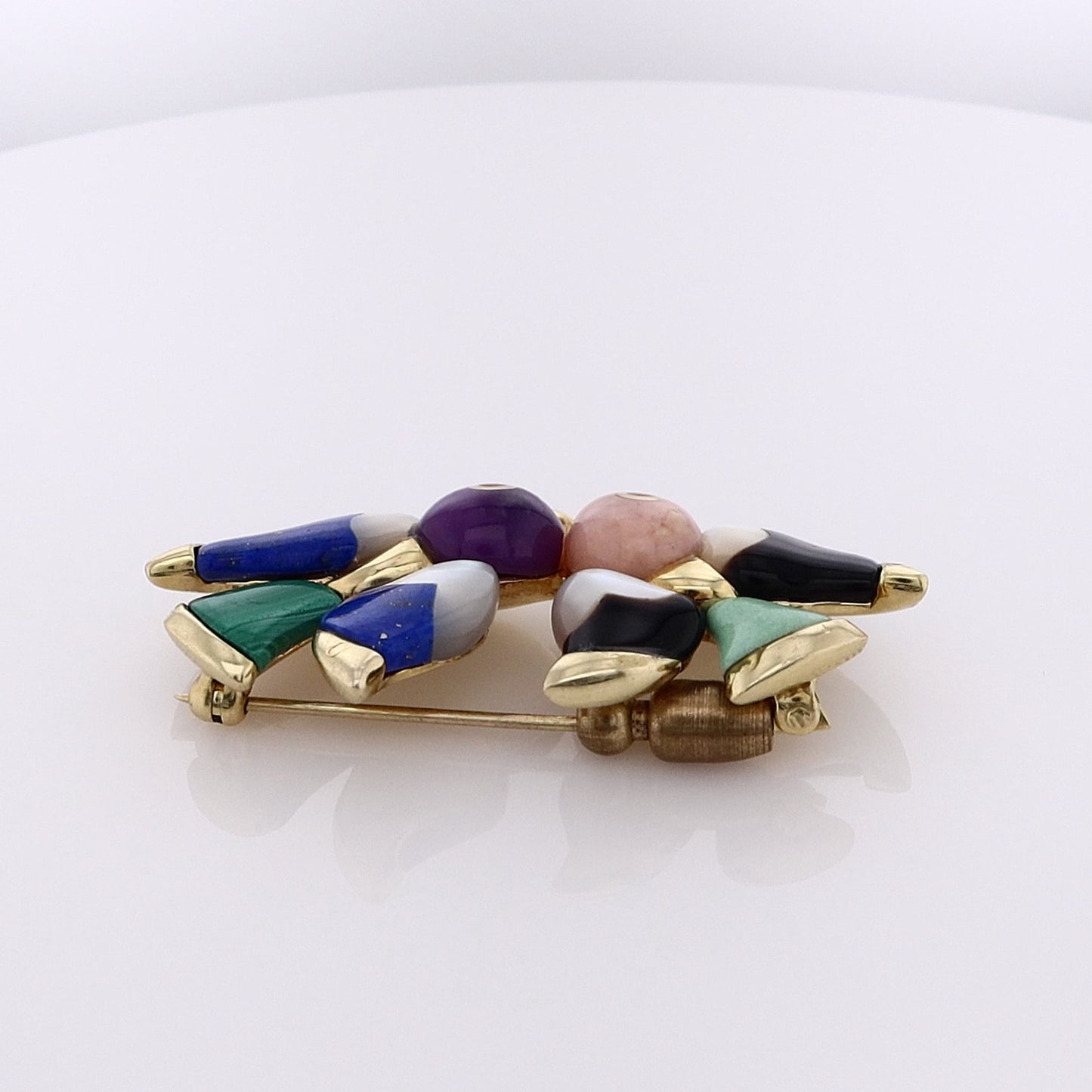 Estate 14 Karat Yellow Gold Double Bird Multi Stone Pin