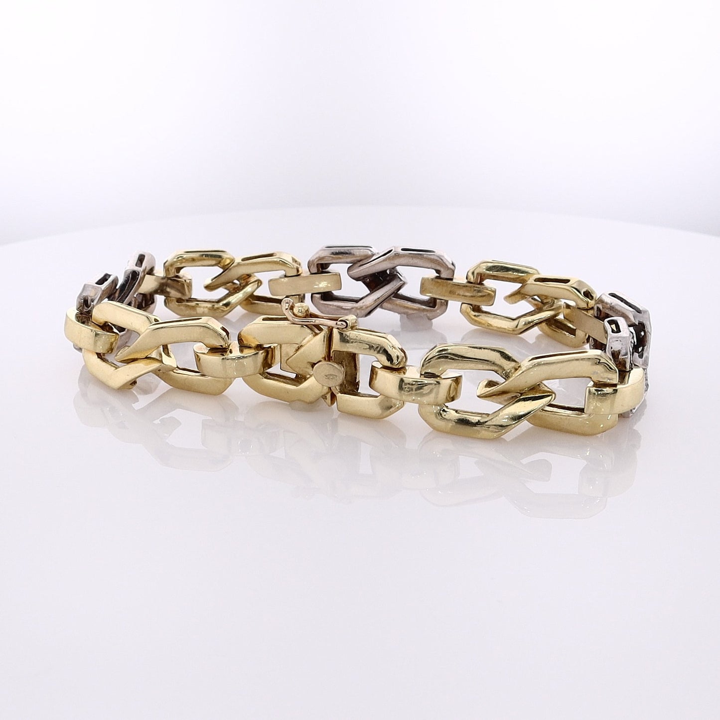 Estate 18 Karat Two-Tone Polished Link And Diamond Bracelet