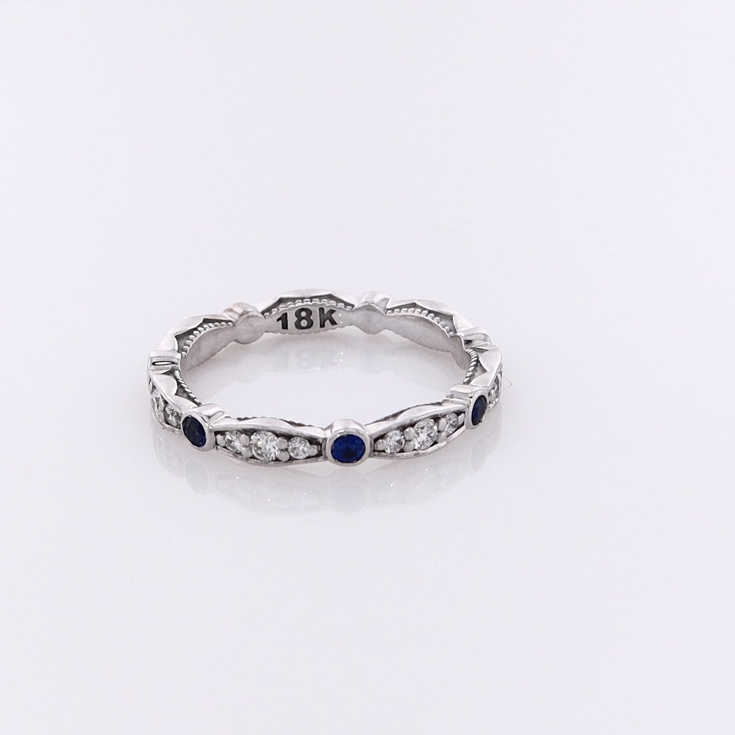 Estate Tacori 18 Karat White Gold Alternating Diamond and Sapphire Eternity Wedding Band