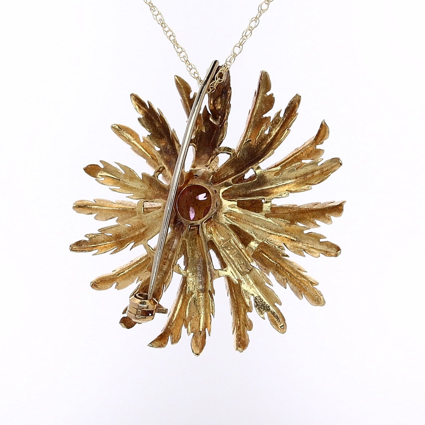 Estate 18k Yellow Gold Flower Spray Pink Sapphire Brooch