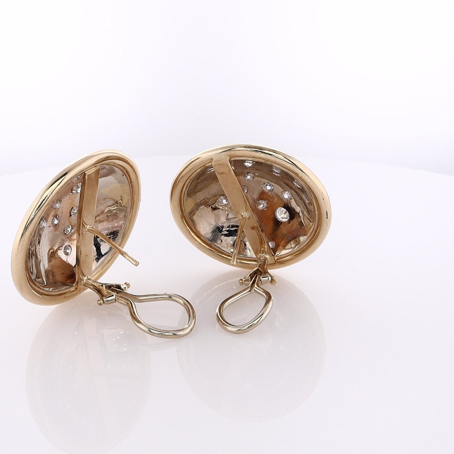 Estate 14 Karat Two-Tone Round Domed Diamond Earrings