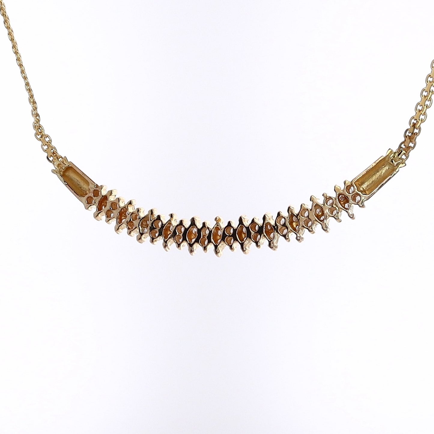 Estate 21 Karat Yellow Gold Double Row Smile Design Diamond Pendant Necklace