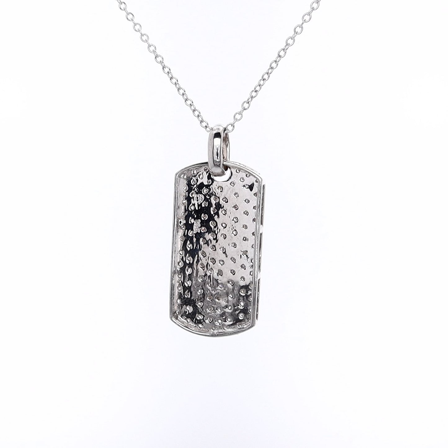 Estate 14 Karat White Gold Dog Tag Style Diamond Pendant Necklace