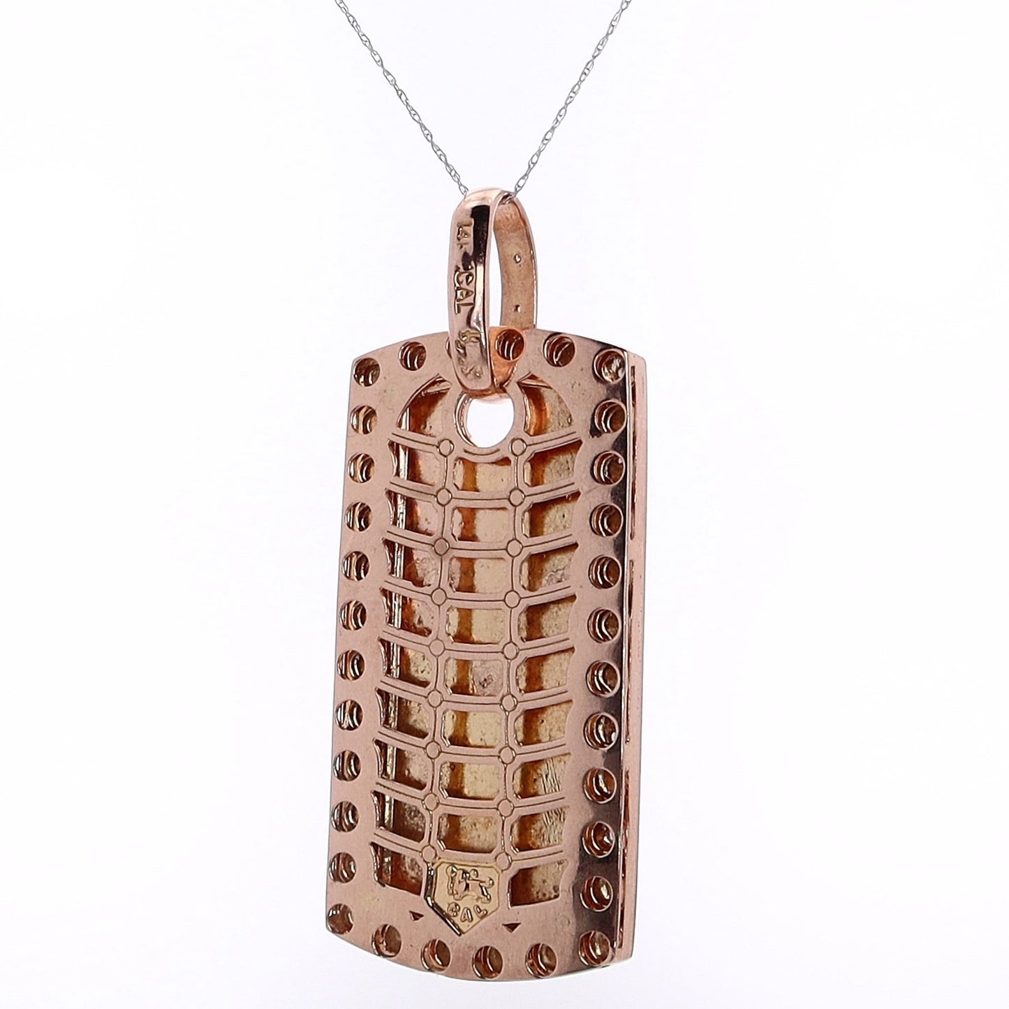 Estate 14kwr Pendant Dog Tag Skull 58x24mm 2 Round Garnets 2.8mm Eyes 97 RBC D1.01tw II1 No Chain