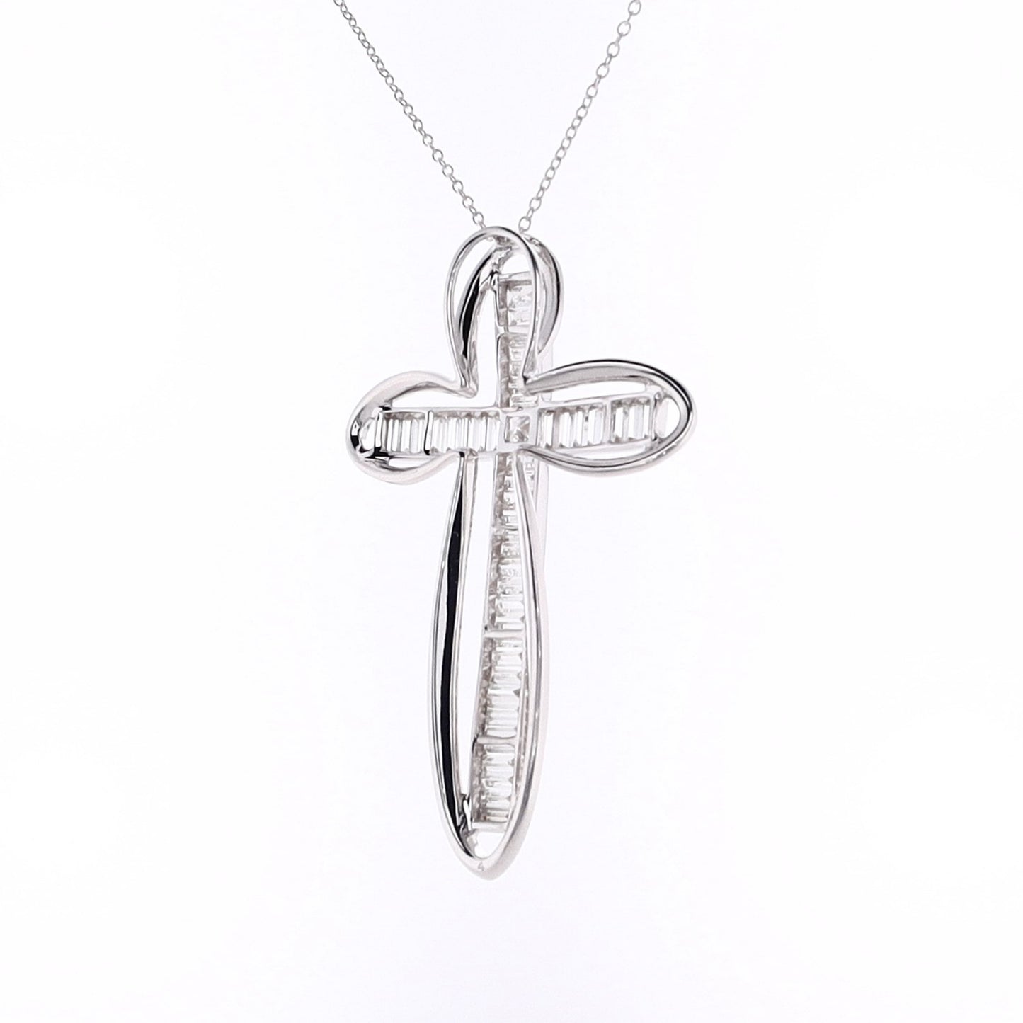 Estate 18 Karat White Gold Diamond Cross Pendant Necklace