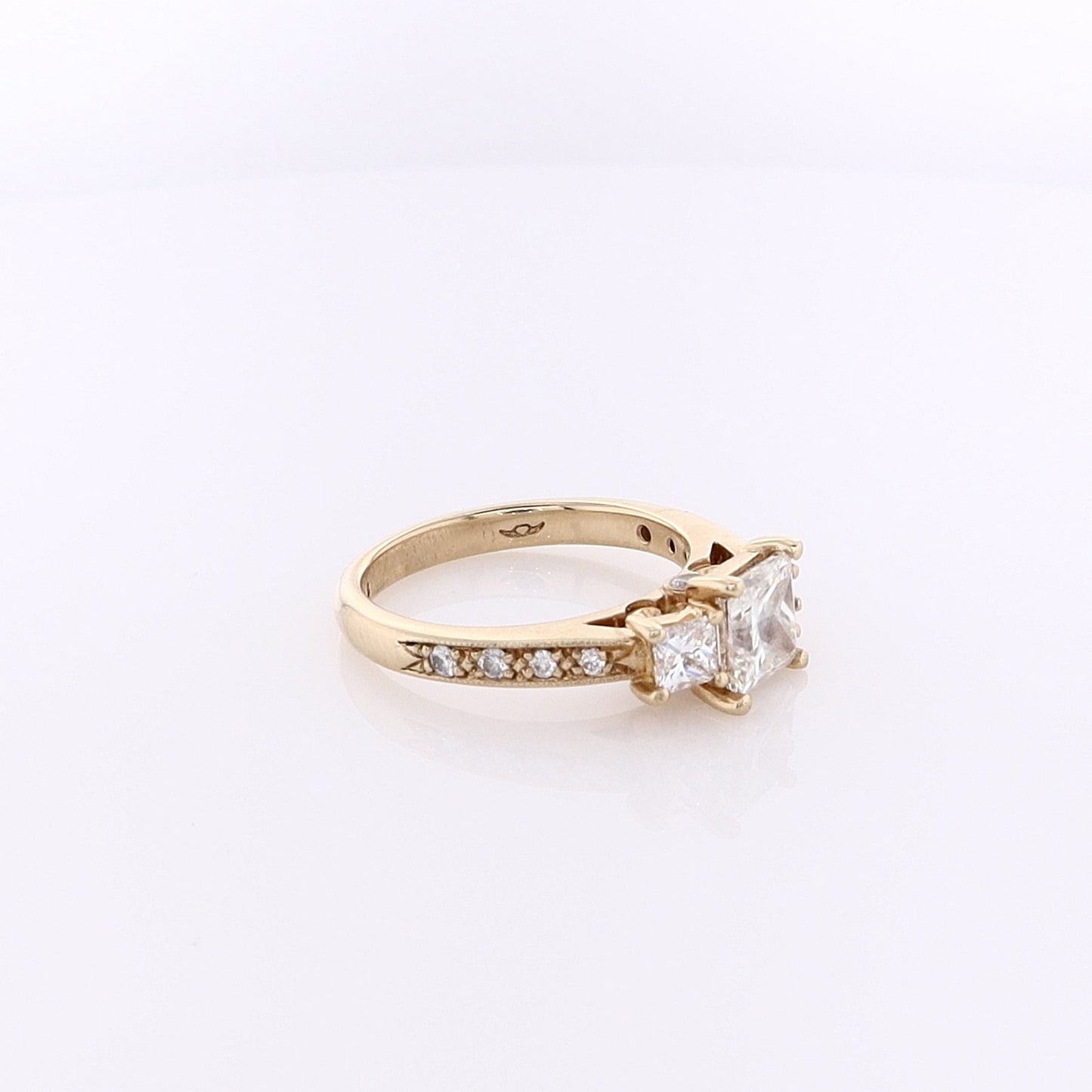 Estate 14 Karat Yellow 3 Across Diamond Engagement Ring with GIA Certification 3425537868