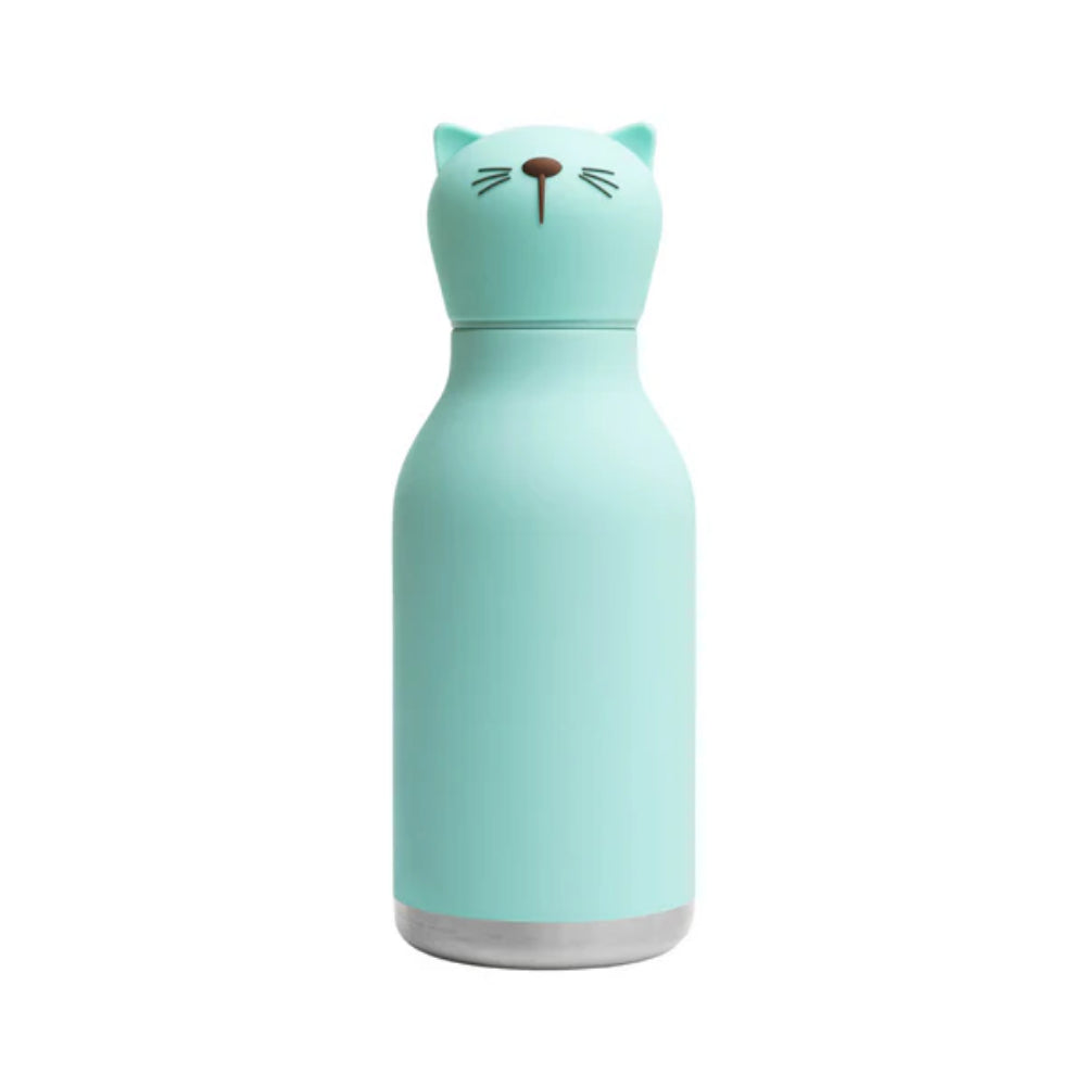 Mint green cat-shaped bottle on a white background