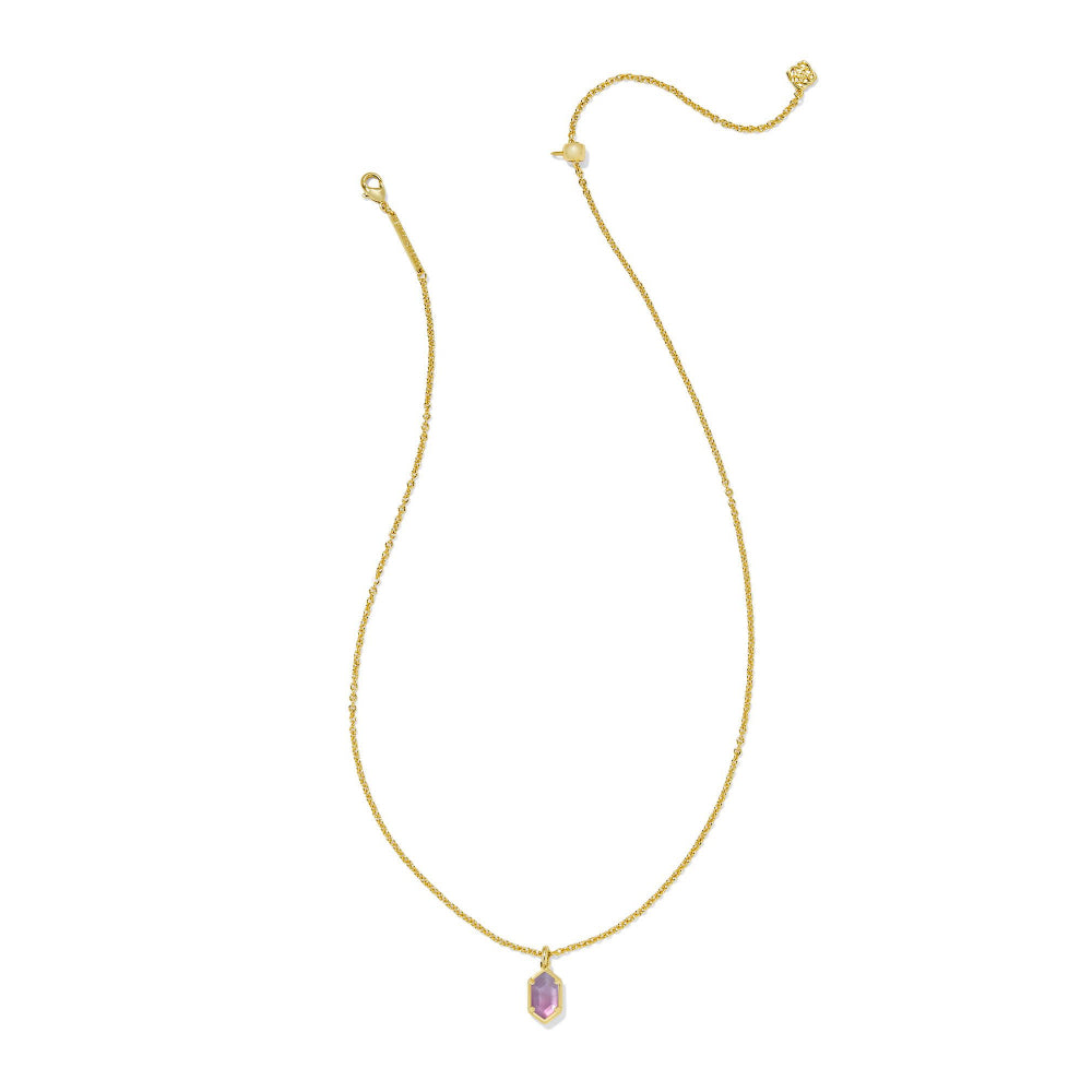 Kendra Scott Hallie Short Pendant Necklace in Gold Purple Watercolor Illusion