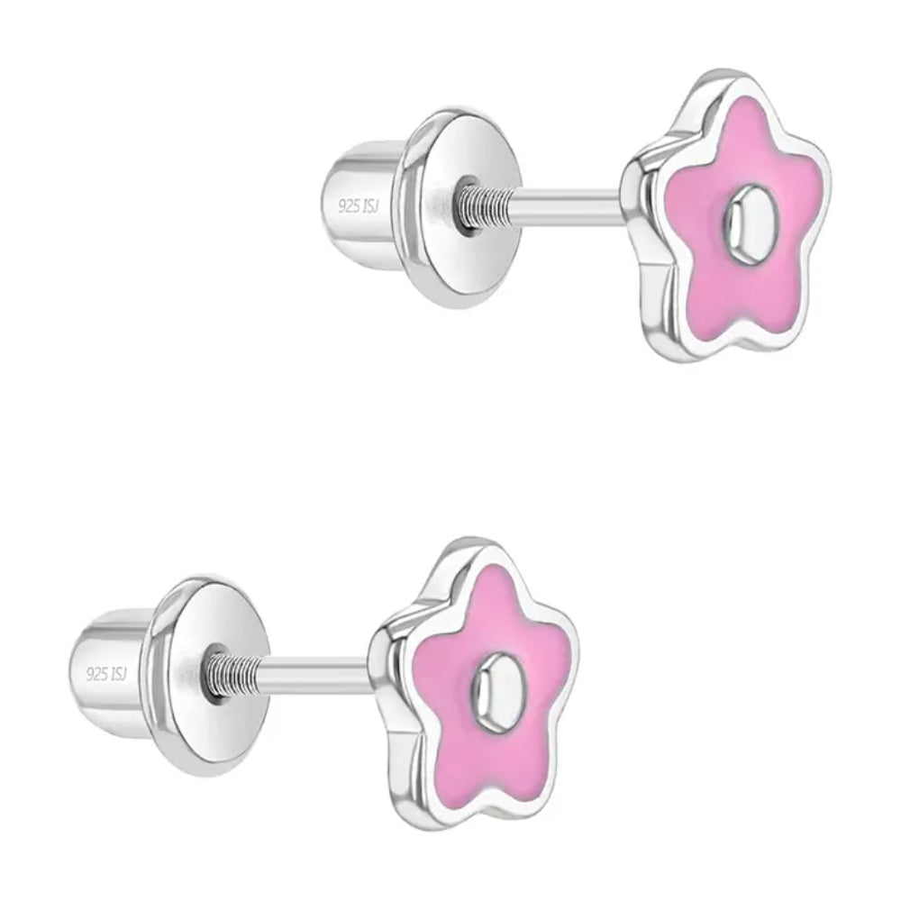 Children's Sterling Silver & Enamel Groovy Flower Earrings