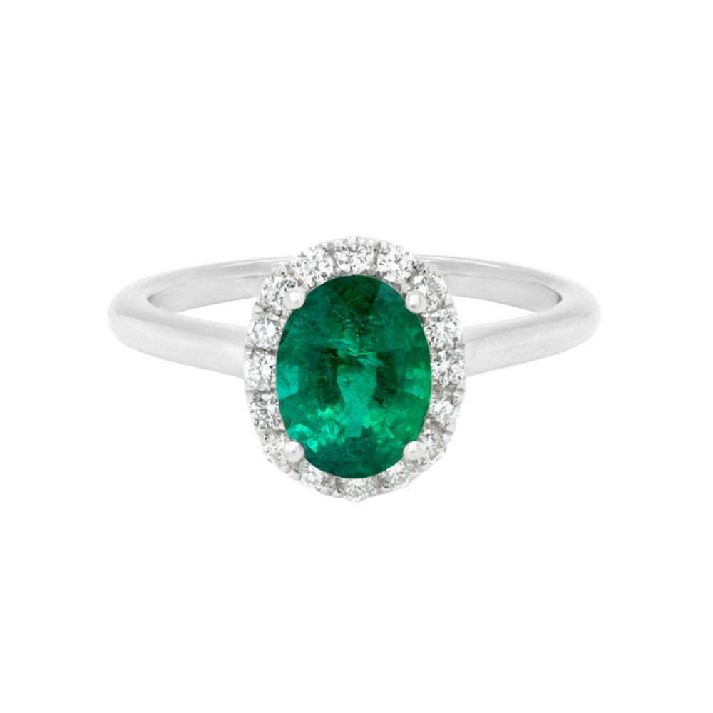 14k White Gold Emerald and Diamond Ring