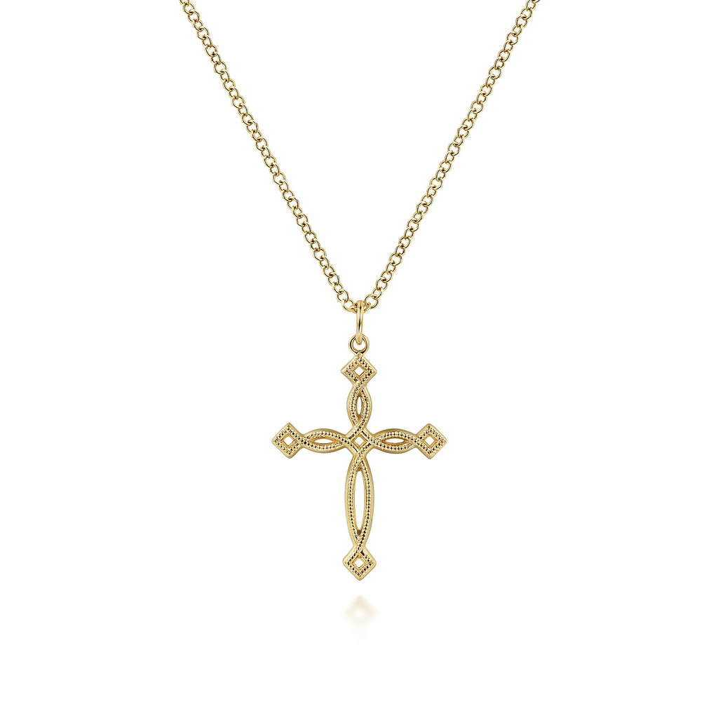 Gabriel & Co. 14k Yellow Gold Twisted Cross Pendant Necklace