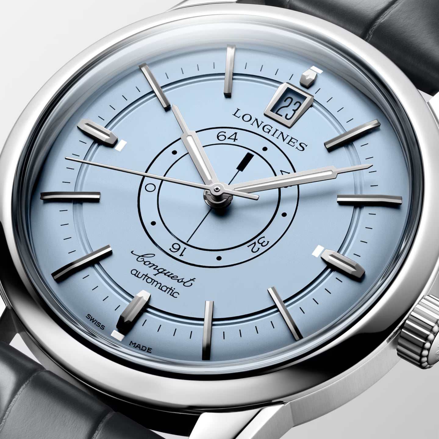 Longines watch with blue dial and silver case
