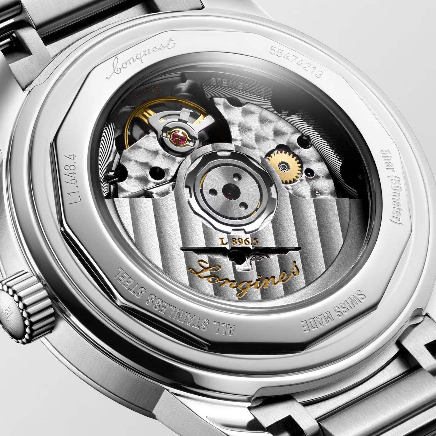 Close-up of a Longines watch mechanism