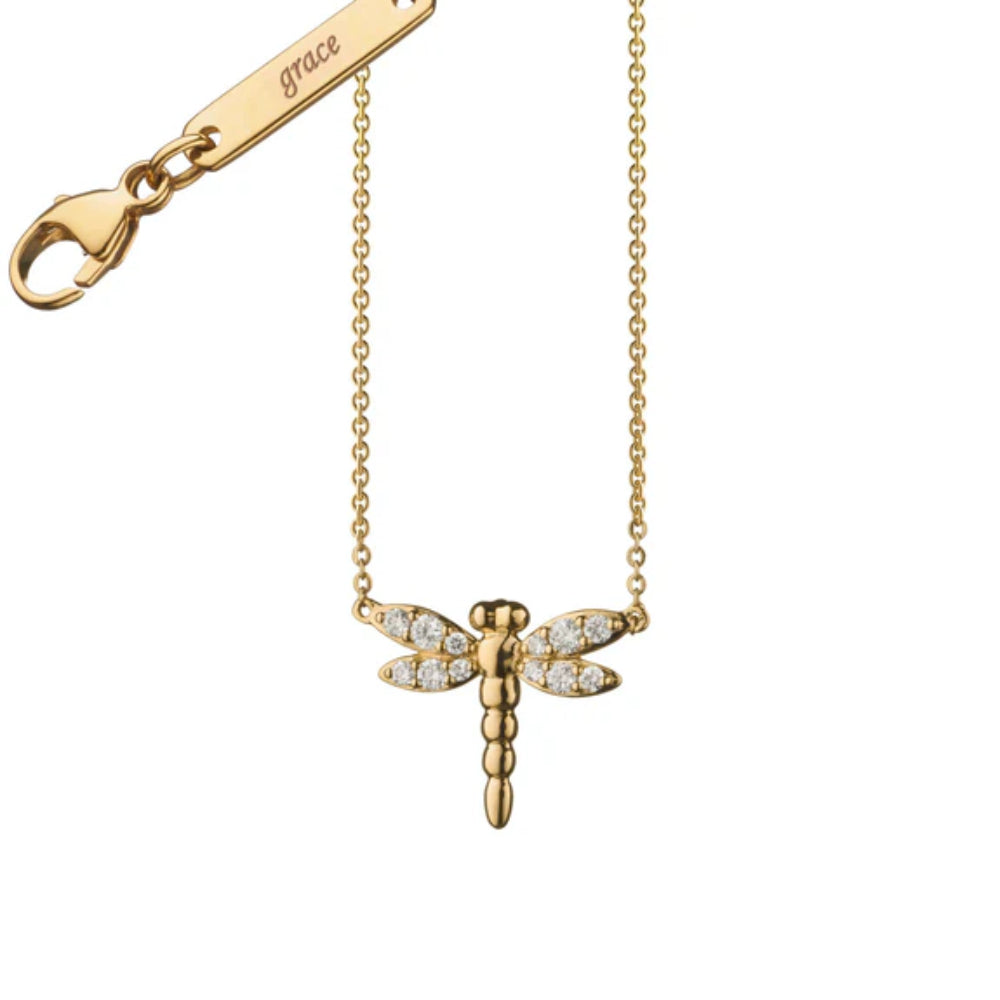 MRK Diamond Critter Dragonfly "Grace" 18k Gold Necklace