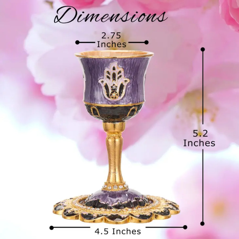 Matashi Handpainted Enamel Tall 5" Kiddush Cup Set w/ Stem