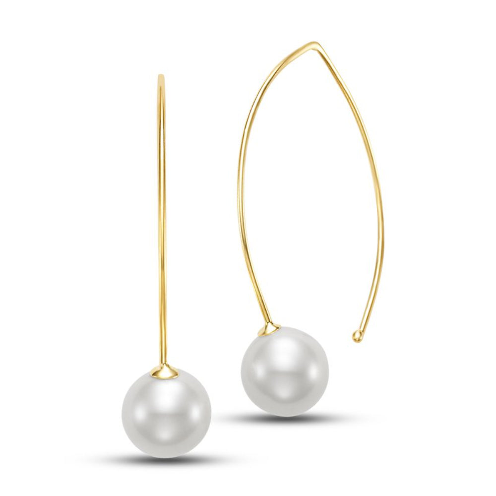 Mastoloni 14k Gold Pearl Wire Hoop Earrings