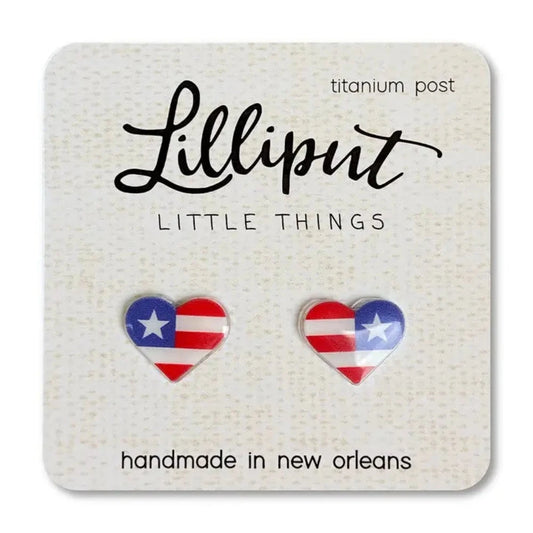 Lilliput Little Things American Flag Heart Earrings