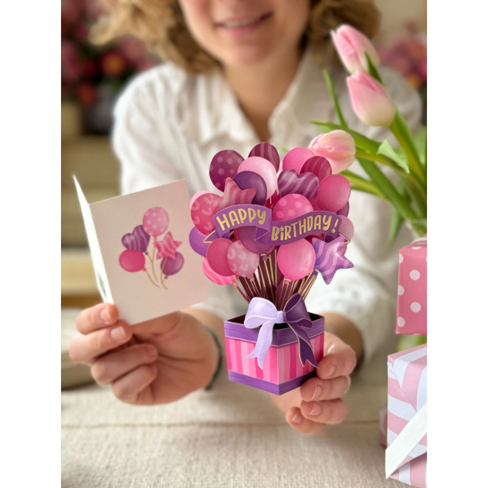 Mini Pink Birthday Balloons Greeting Cards