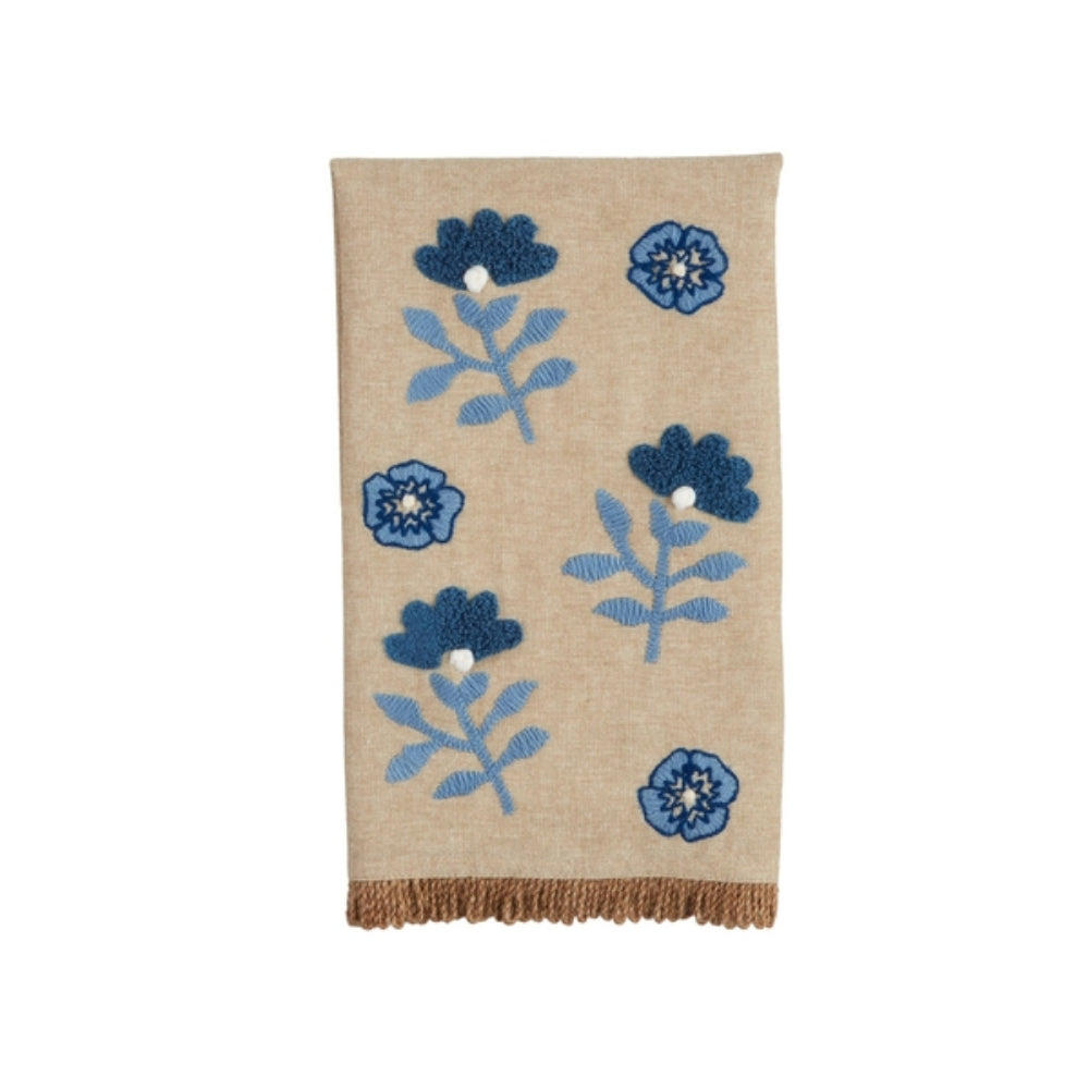 Mud Pie Blue Floral Embroidered Towel