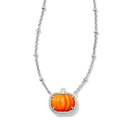 Kendra Scott Pumpkin Silver Short Pendant Necklace in Orange Mother of Pearl