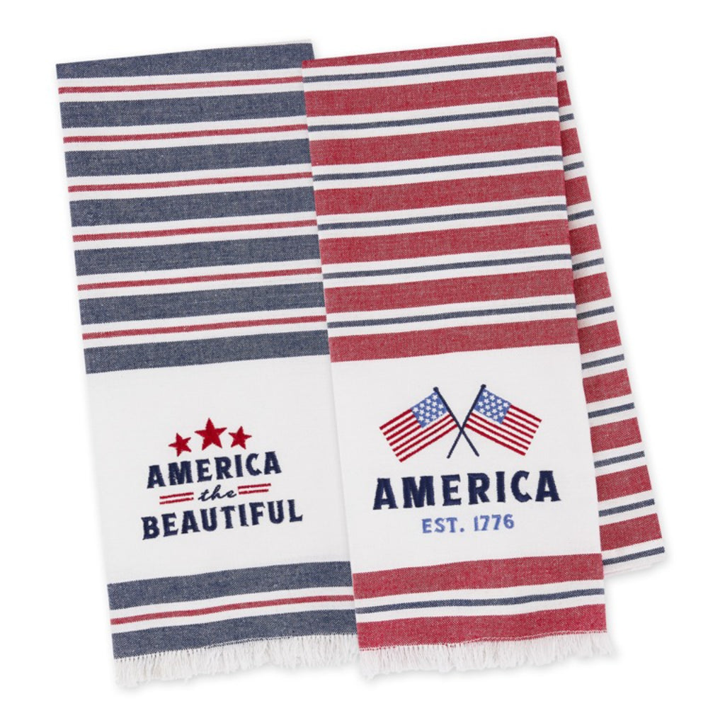 Design Imports Americana Stripes Embellished Dishtowels