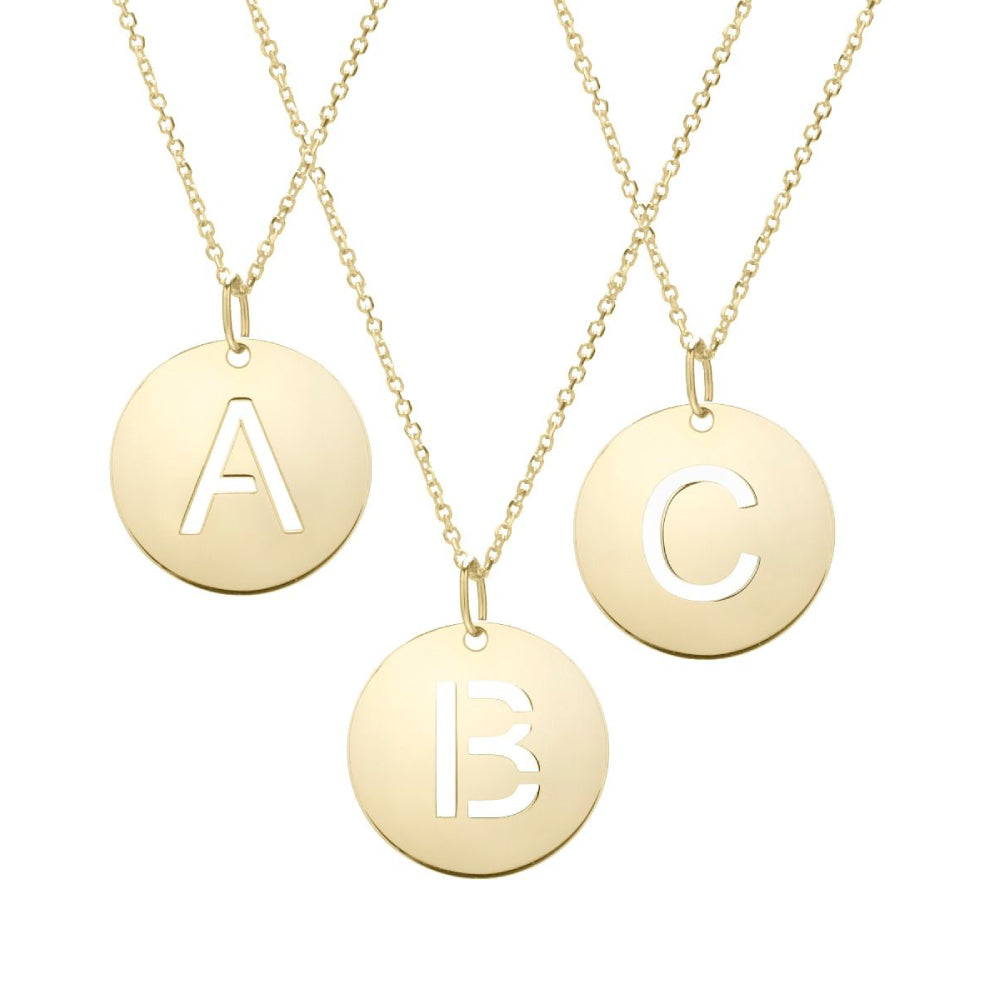 14k Disc Pendant Initial Series - ALL LETTERS