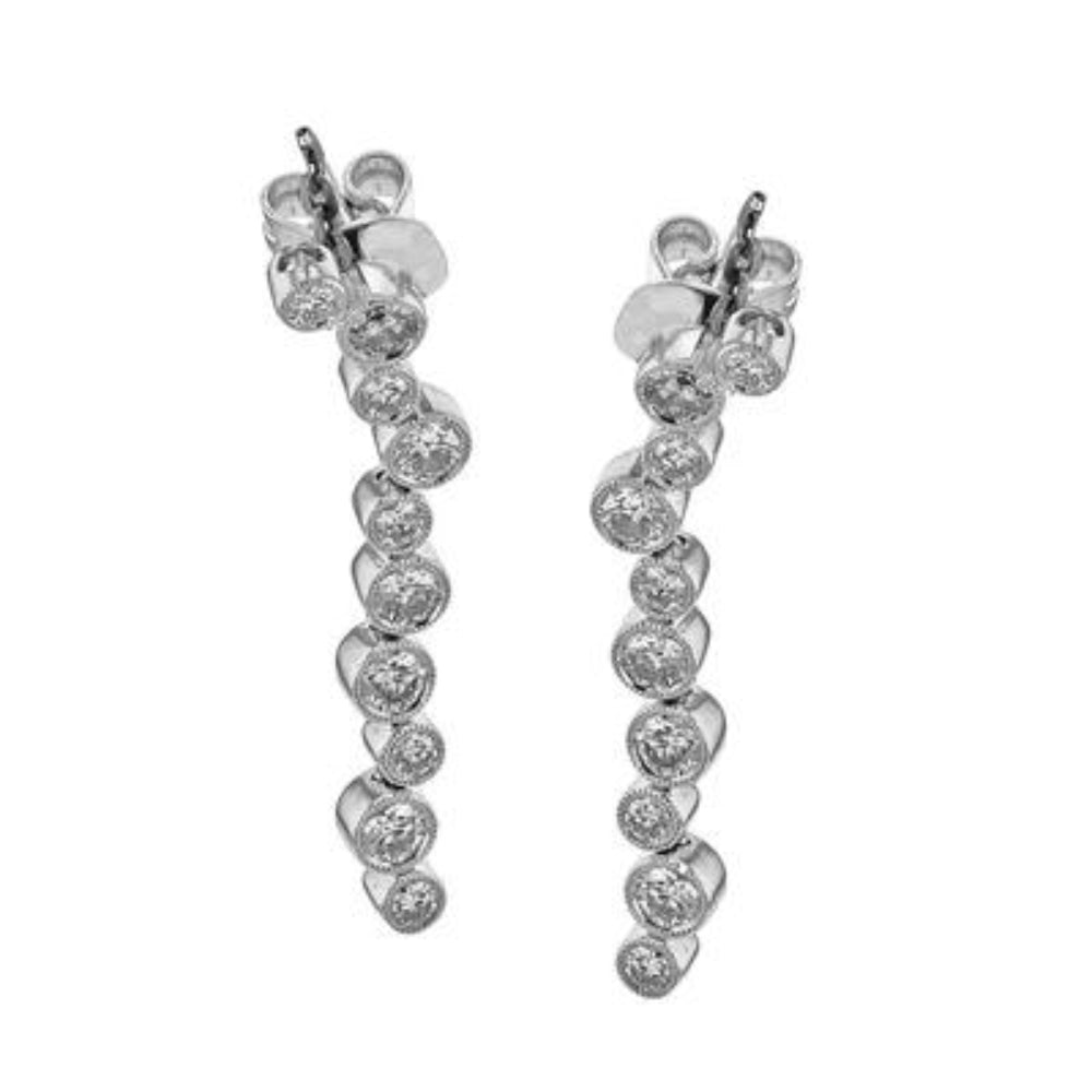 Pair of white gold bezel style diamond drop  hoop earrings