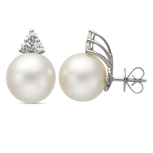 18k Gold South Sea Pearl and Diamond Stud Earrings