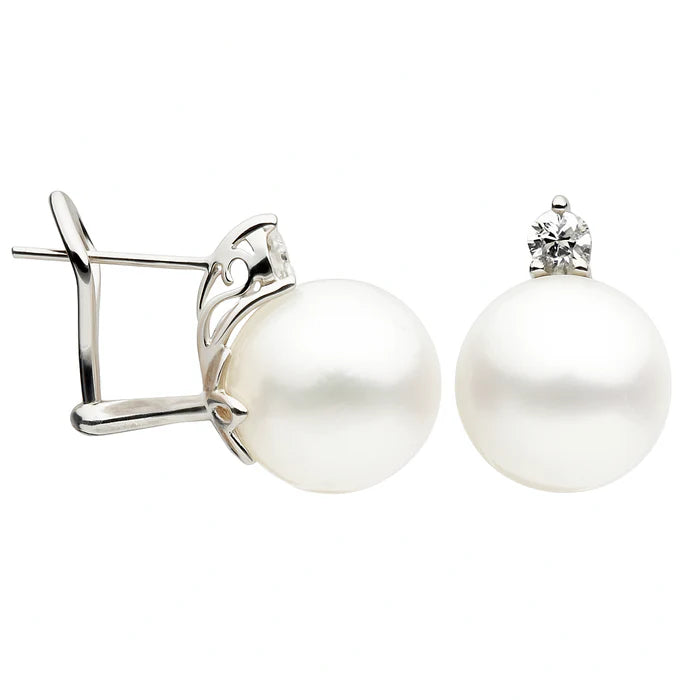18k Gold Pearl with Diamond Stud Earrings