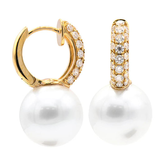 18k Gold Diamond and Pearl Drop Earrings