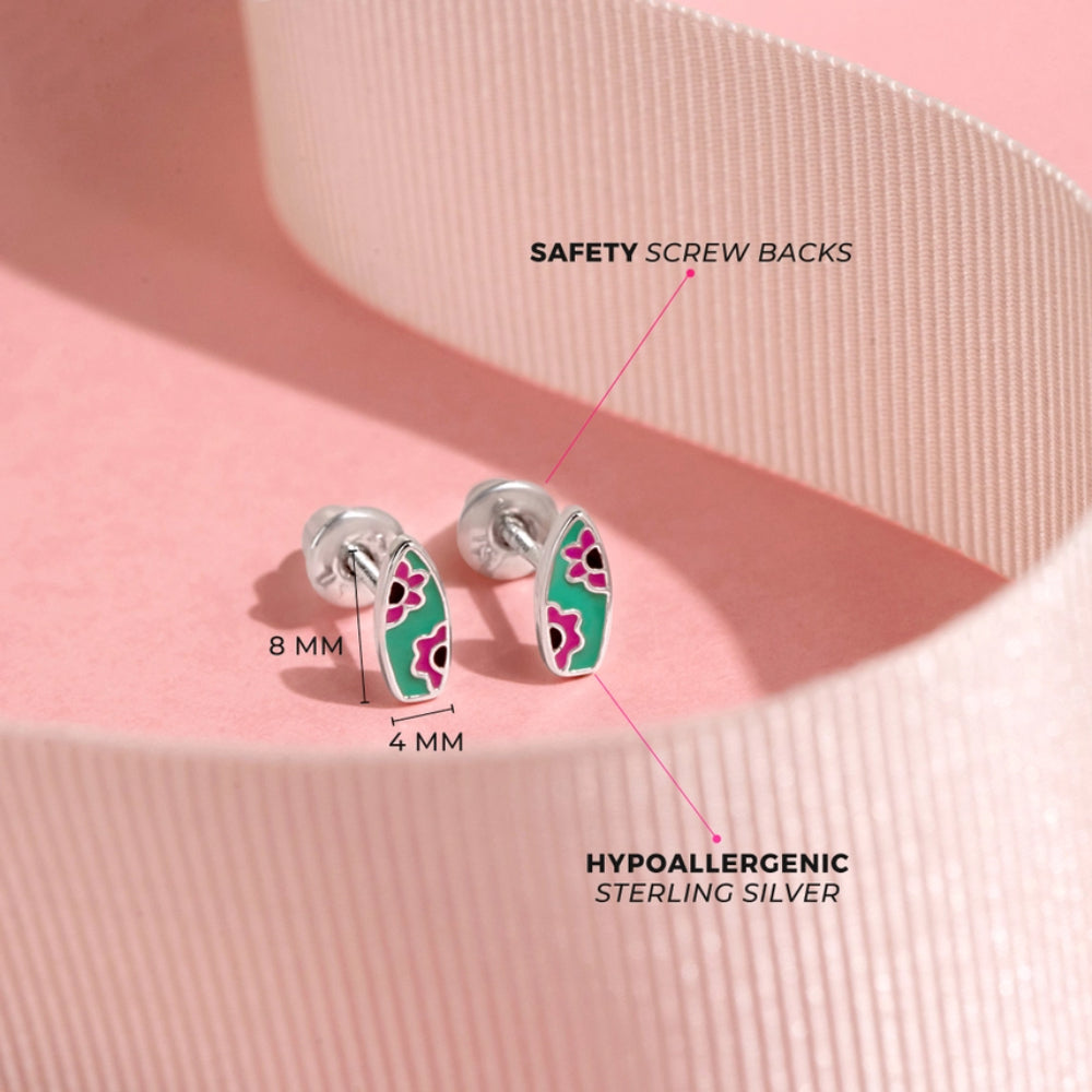 Children's Sterling Silver & Enamel Ride the Wave Earrings