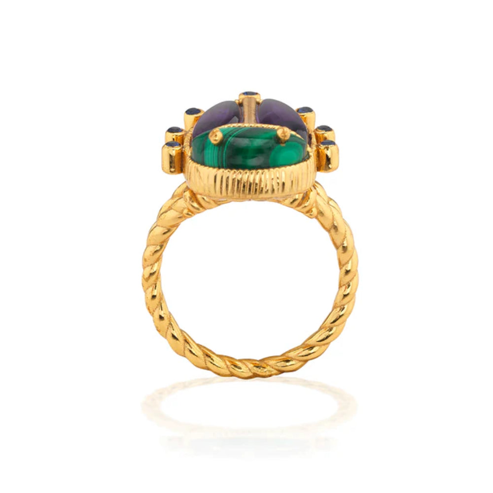 Capucine de Wulf Scarab Grande Ring - Malachite/Amethyst - Size 8