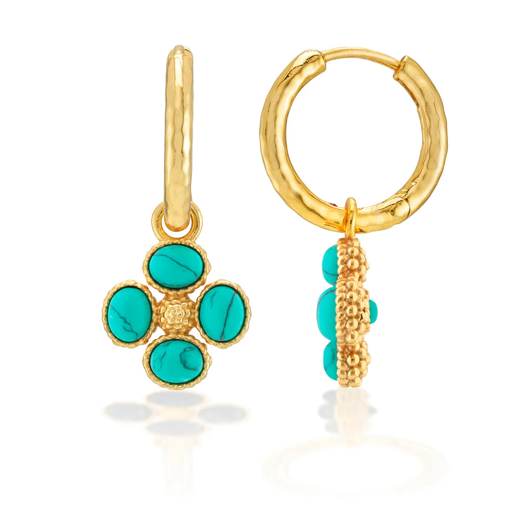 Capucine De Wulf Berry Clover Hoop Earrings with Double Sided Charm - Turquoise