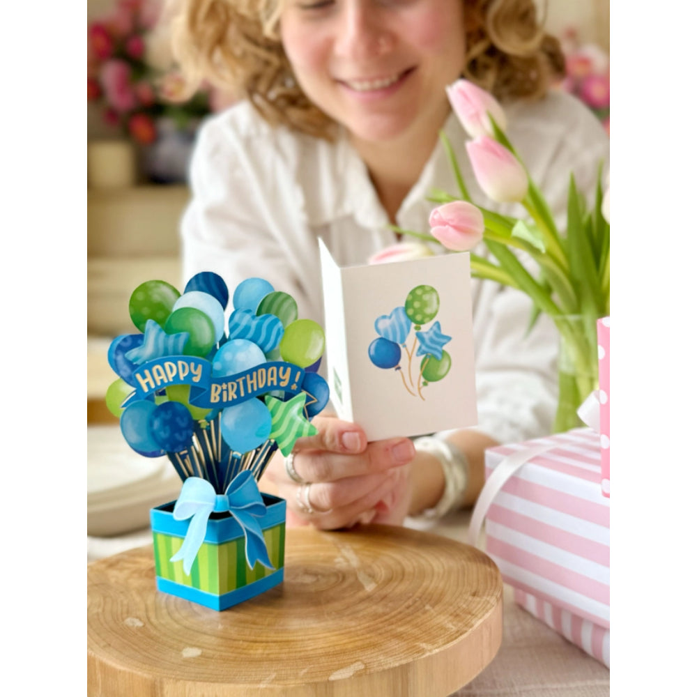 Mini Blue Birthday Balloons Pop-Up Greeting Cards