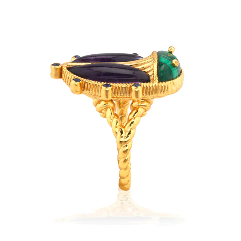 Capucine de Wulf Scarab Grande Ring - Malachite/Amethyst - Size 8
