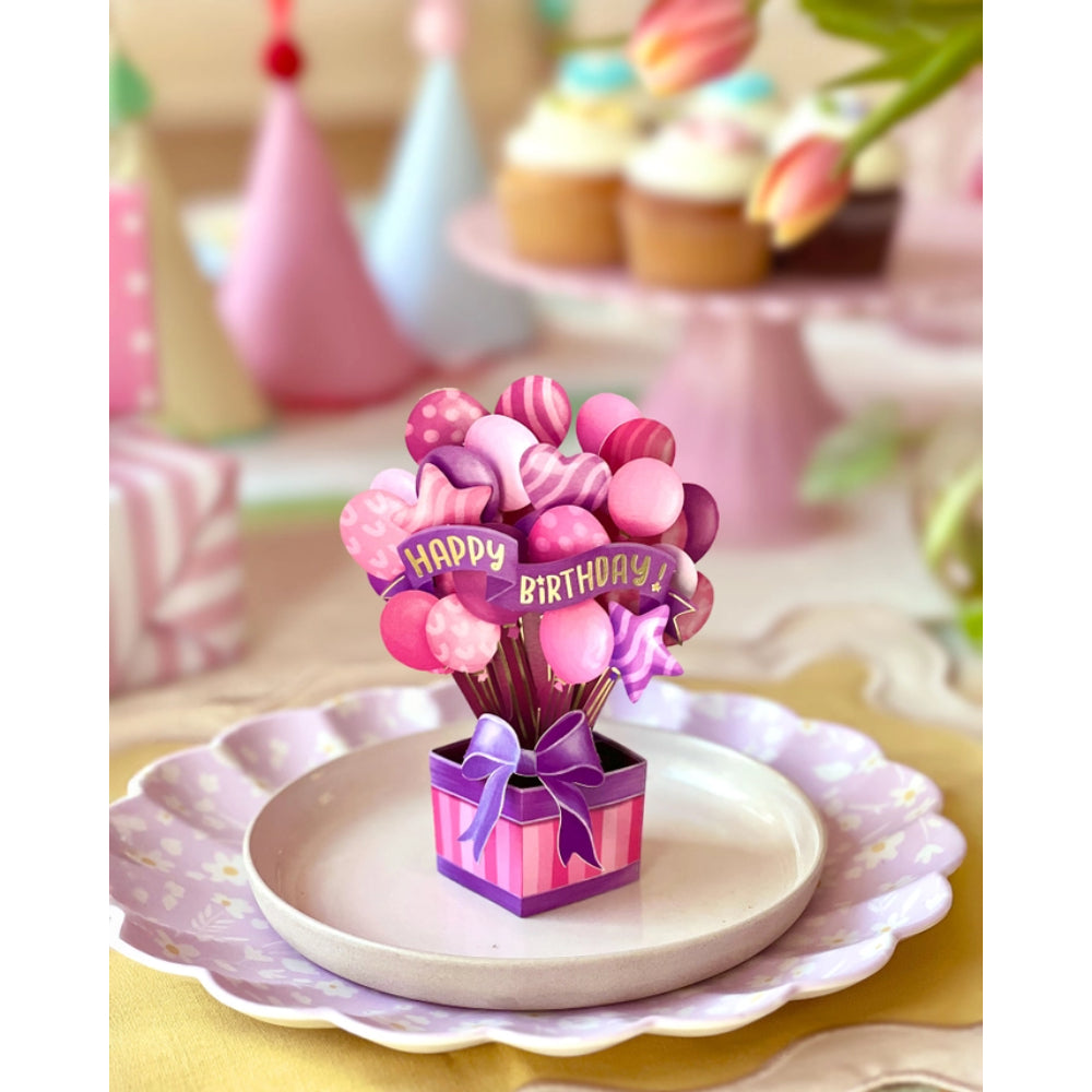 Mini Pink Birthday Balloons Greeting Cards
