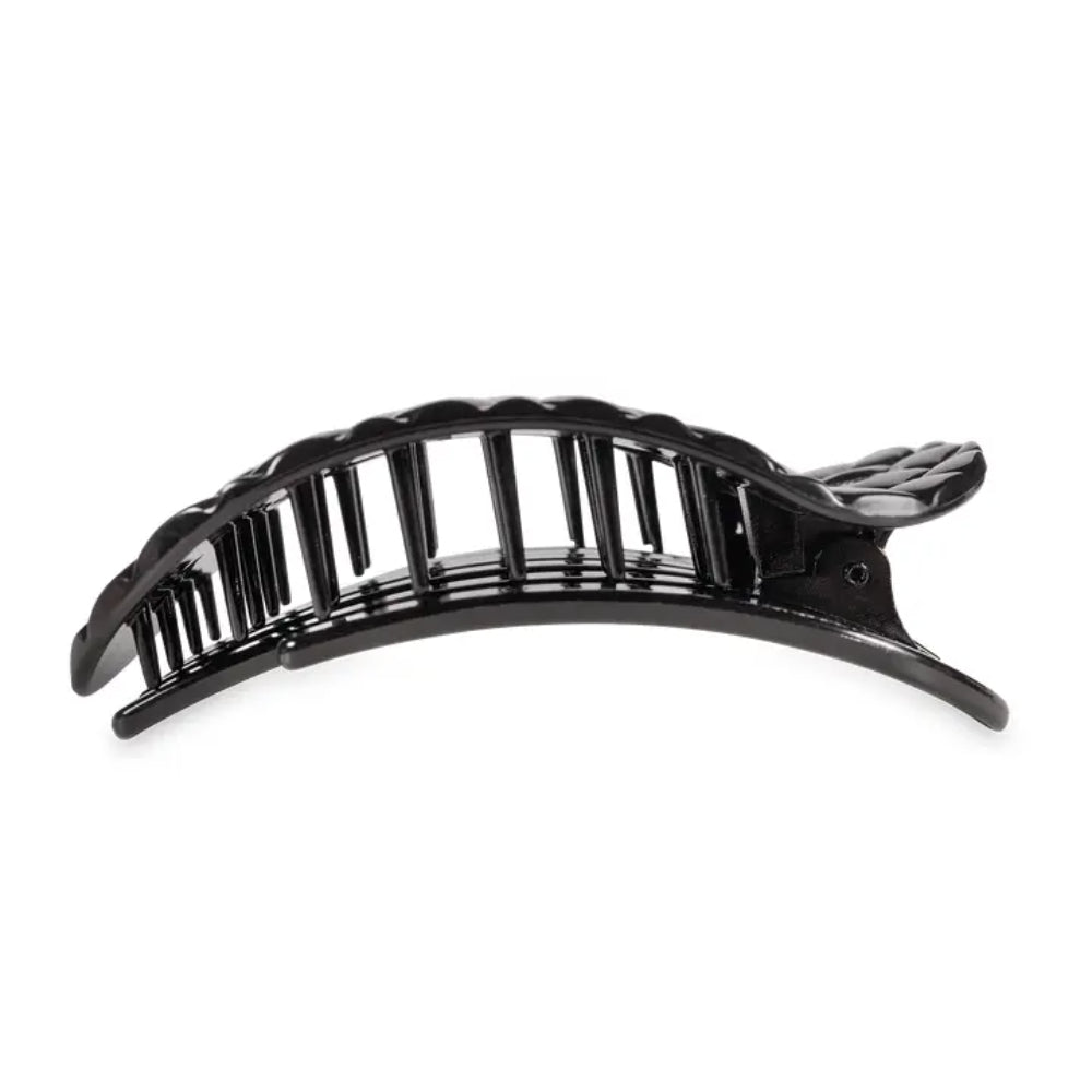 TELETIES Jet Black Quilted Flat Round Hair Clip